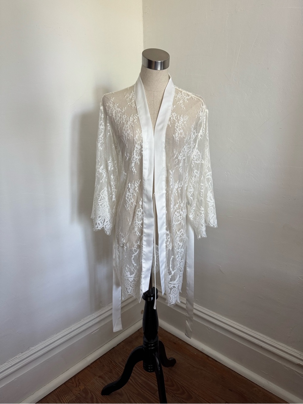 Sheer Lace Kimono Robe in White - Lightweight Bridal Cover-Up
